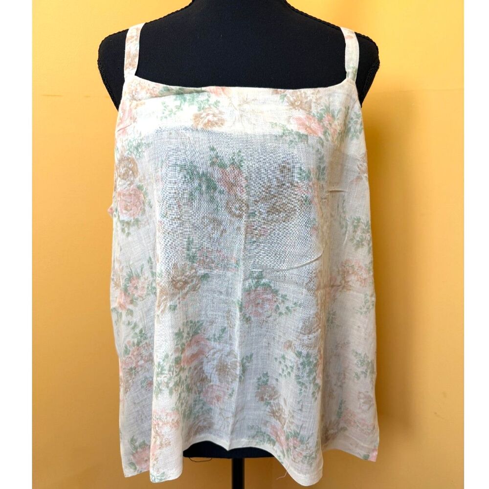 Vintage Handmade Pastel Floral Boxy Camisole Top Square Neck Sheer Gauze Fairy